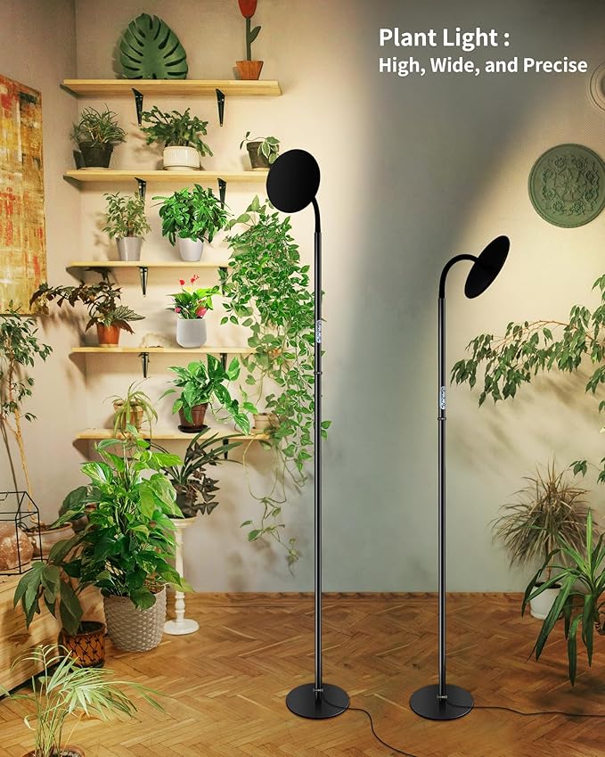 chiphy Grow Lamp, 40W Full Spectrum Grow Lights for Indoor Plants, 4H/8H/12H Timer, 2300K-6500K, 10 Dimmable Levels, 76''Height Adjustable, Remote Control, Ideal for Large Tall Plants