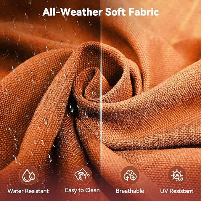 Luxury 6" Outdoor Cushions for Patio Furniture, 24x24x6 Thick Seat Cushion Set of 6, Fade Resistant Couch Chair Replacement Cushions High Density Deep Wicker Chair Cushion w/Removable Cover, Orange