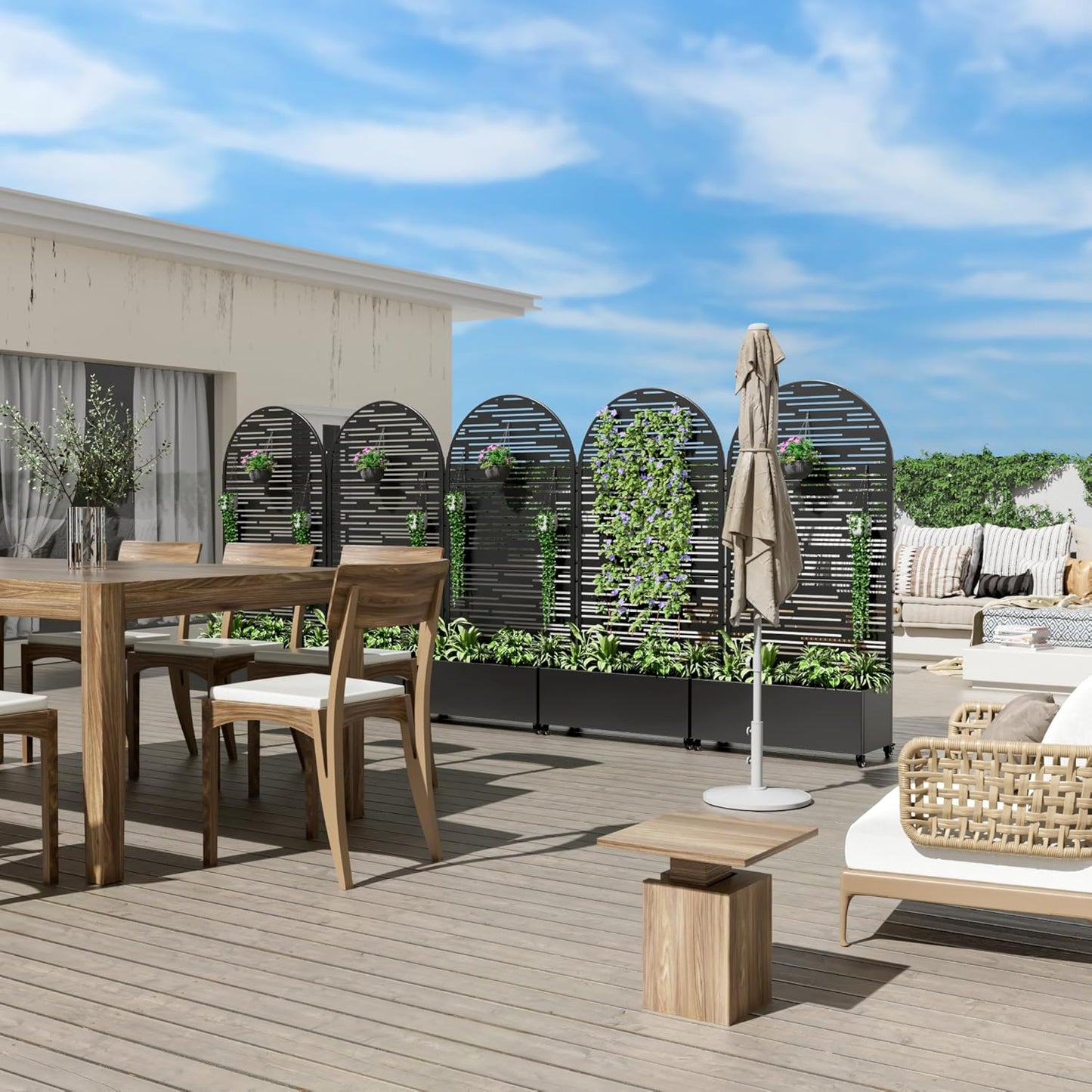 Casaphoria Metal Raised Garden Bed with Trellis and Wheels, 72"x35"x16" Arched Planter Box for Climbing Plants, Vegetables & Vines, Features Drainage Holes and Privacy Screen (Black-Shine)