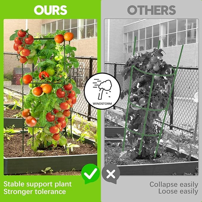 arbxvnrUp to 48.8in Square Tomato cage Garden mesh Plant Support Posts, quadrangular Adjustable Tomato Stand Pot Picking mesh (3pack)