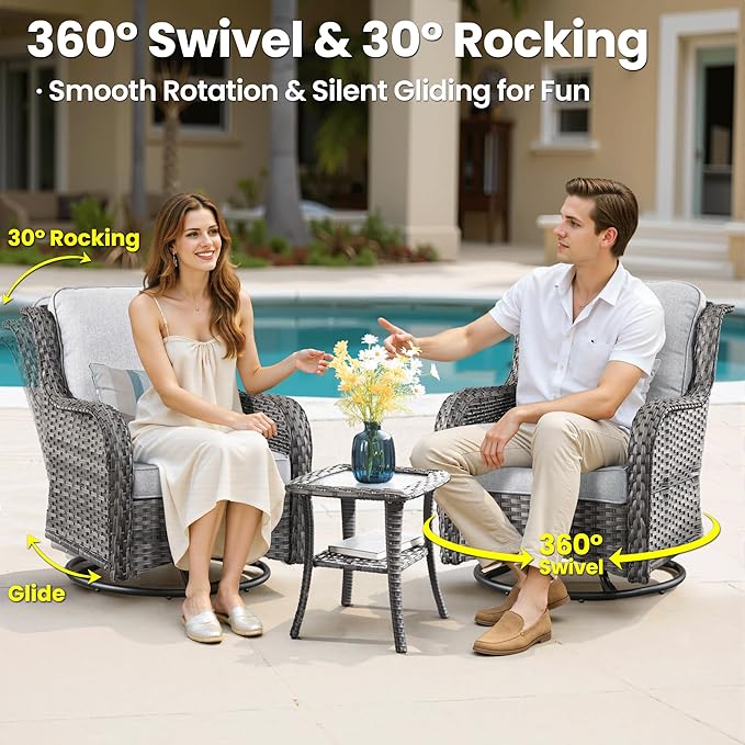 ovios 9 Pieces Patio Furniture Set, Outdoor Wicker Sofa Couch with Swivel Chairs Ottomans Comfy Cushions, All Weather High Back Modern Conversation Sets, Grey Rattan, Grey