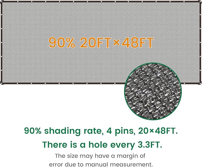 90% 20 X 48 FT Black Shade Cloth, Outdoor Woven Sun Shade with Grommets, Durable Breathable Netting Shading Antifreezing for Patio, Garden, DIY Home, Plants Cover, Greenhouse, Dog Kennel