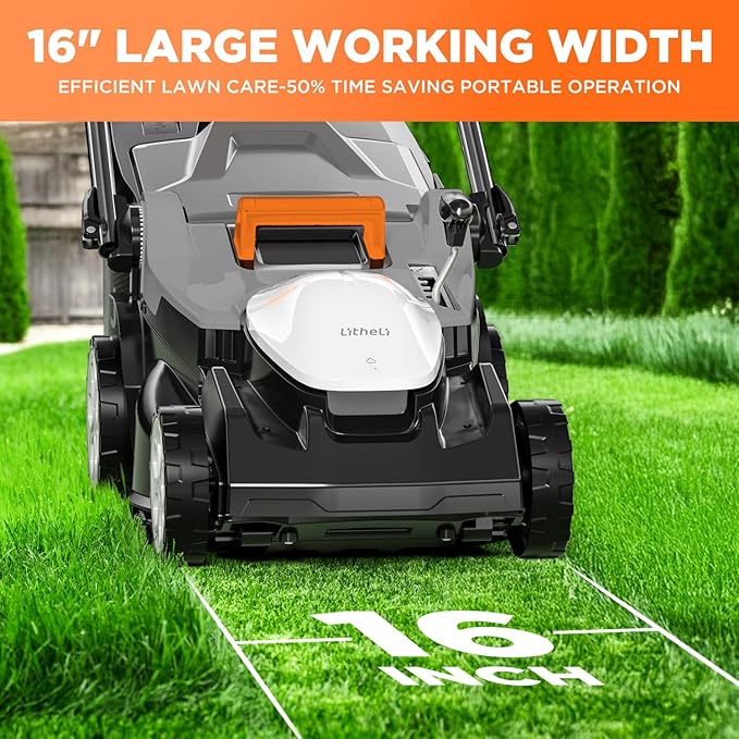 Litheli 16 Inch Lawn Mower 2x20V Electric Coreless Lawn Mower Lightweight Push Mower with 6-Position Height Adjustment, 2 x 4.0Ah Battery Include New