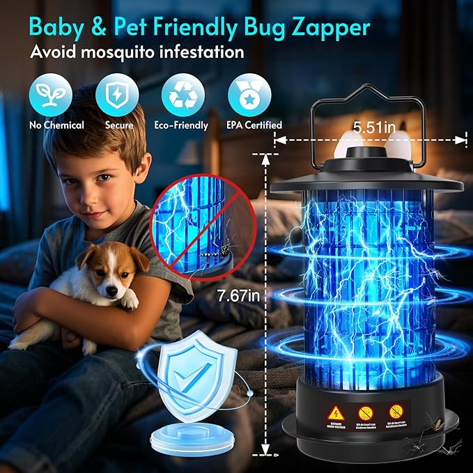Bug Zapper - Bug Zapper Outdoor & Indoor with Switch Fly Zapper 4200V Extension 6.56 Ft Cord Mosquito Zapper Outdoor Mosquito Killer Fly Traps Insect Killer for Backyard Patio Home Camping, Plug-in