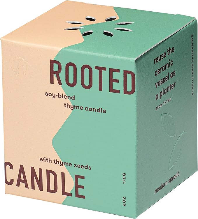 Modern Sprout Rooted Candle (Pack of 3) - 2 in 1 Scented Candles with Seeds That Grows into Plants - 6 oz Soy Candle with 42 hr Burn time in Matte Glaze Ceramic Vessel - Rosemary, Thyme, & Lavender