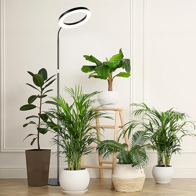 LBW 10.2in Grow Lights for Indoor Plants Full Spectrum with Stand, Floor Plant Growing Lamp for Large Plants, Auto ON/Off Timer 4/8/12H, 4 Dimmable Levels, 47.2-63 in Adjustable Height