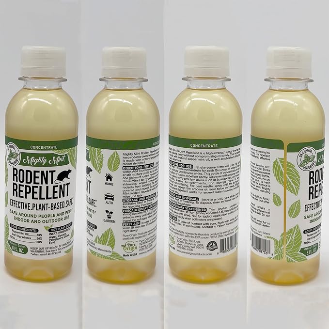 Mighty Mint Peppermint Oil Rodent Repellent Concentrate – Natural Indoor & Outdoor Control for Mice and Rats – Plant-Based, Extra-Strong Formula - 16 oz
