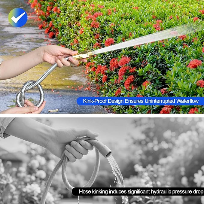 Short Metal Garden Hose 15 ft – 304 Stainless Steel Water Hose with 3/4’’ Brass Fitting, Garden Hoses Flexible, Lightweight, No Kink, Heavy Duty for Outdoor (15 ft)