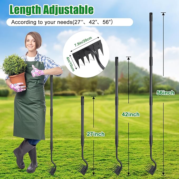 Weed Puller Tool, Garden Weeding Rake Tools with Detachable Long Handle, 56 inch Weed Remover Gardening Hand Tool for Lawn, Yard, atio and Backyard (6 Tines)