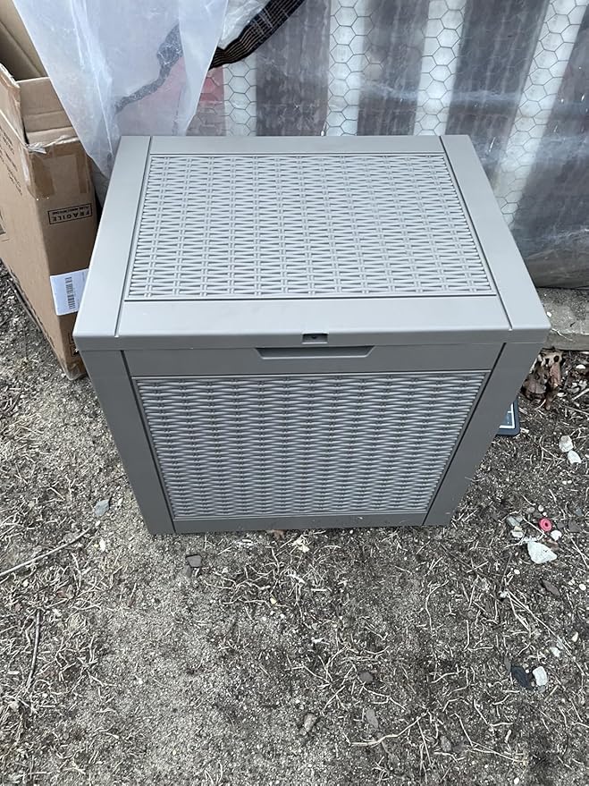 NUNU LAB Outdoor Storage Box, 33 Gallon Resin Deck Box Indoor and Outdoor Use, Waterproof Lockable Patio Storage Bin for Gardening Tools,Package Deliveries,Patio Cushions,UV Resistant,Grey