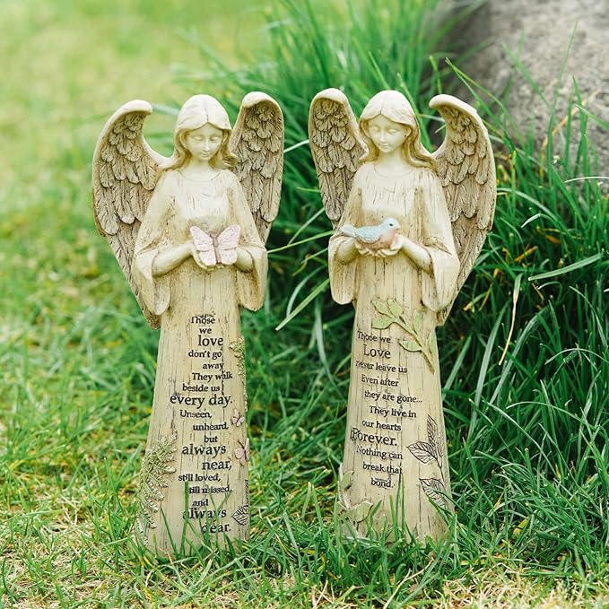 Garden Resin Angel Statue Standing with Butterfly, Patio and Lawn Decoration Outdoor Waterproof Sculpture Ornament for Angel Memorial Gifts Home Decoration, 10" H