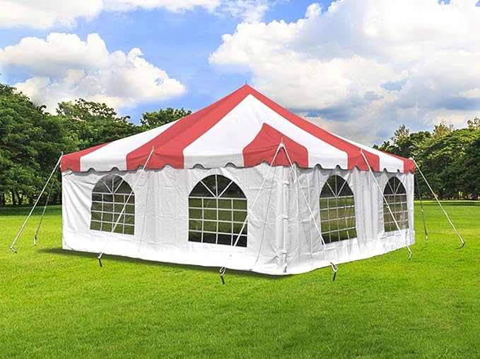 Party Tents Direct 20'x 20' Weekender Canopy Pole Tent with Sidewalls - Easy Up Canopy Tent with 80 Person Capacity - Outdoor Canopies for Parties, Weddings, and Events (Red/White)