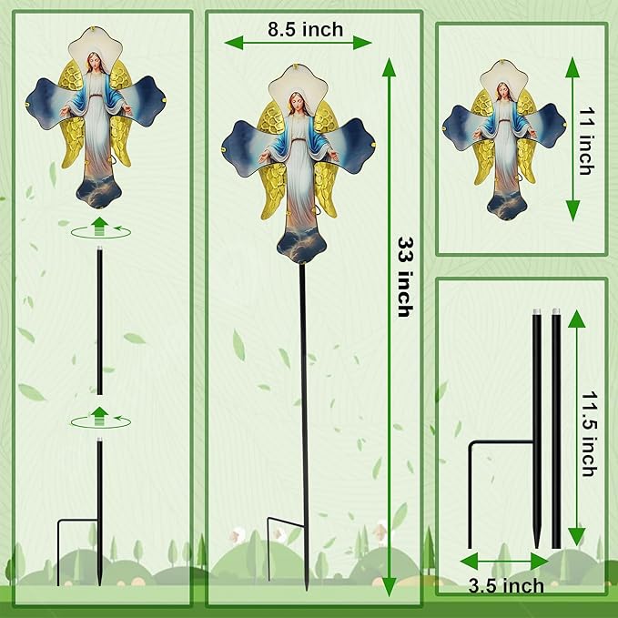 Solar Virgin Mary Cross Garden Lamp for Grave - Angel Wing Memorial Decoration, Waterproof Solar Stake Lamp for Easter, Courtyard, Yard - Sympathetic Gift for Loved Ones. Elegant Cross