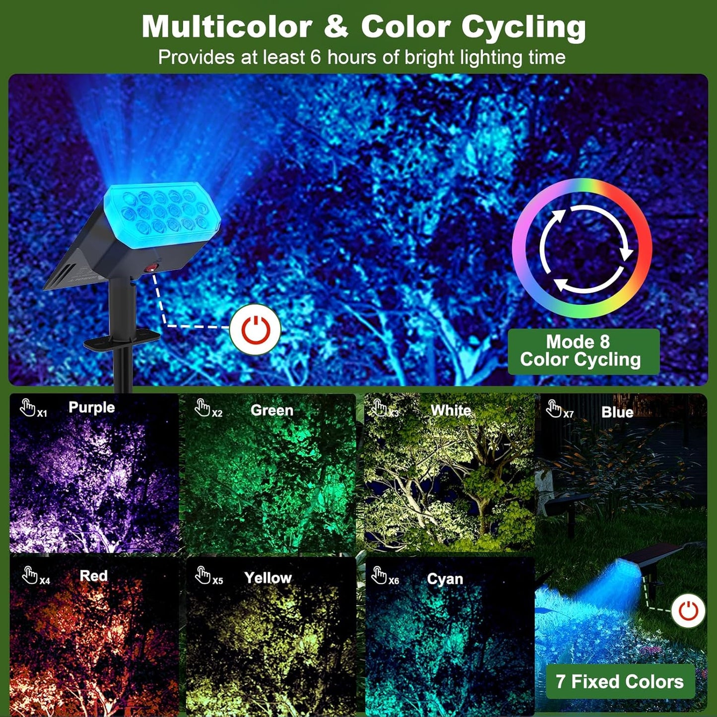 Solar Spot Lights Outdoor, 8 Lighting Modes Multicolor Solar Lights Outdoor Waterproof IP65, Landscape Spotlights for Garden Yard, 6 Pack RGB