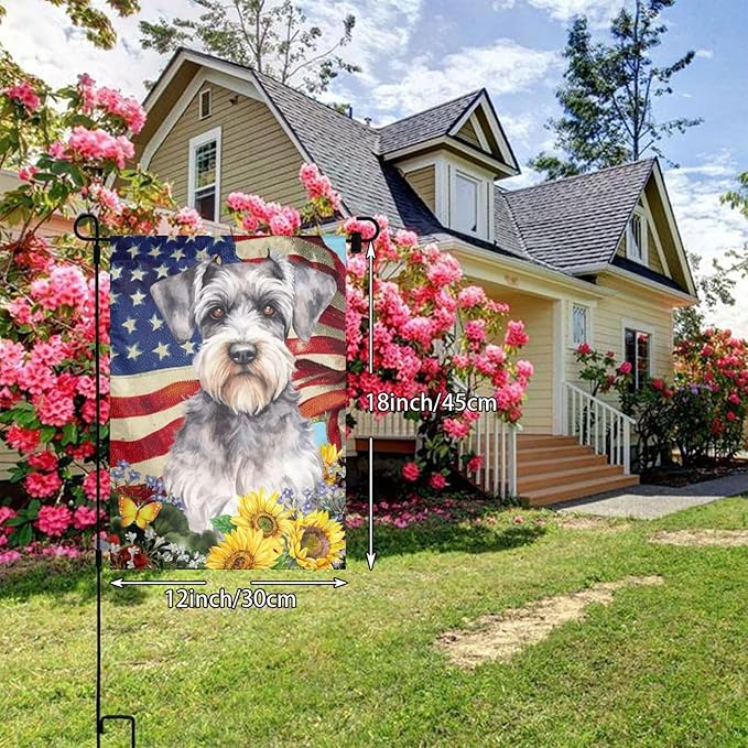 Schnauzer American Patriotic Dog Flag Garden Flag Welcome Party Outdoor Outside Decorations Picks Home House Garden Yard Decor 12x18 Inch