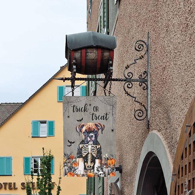 Halloween Boxer Dog Bat Pumpkin Garden Flag Welcome Party Outdoor Outside Decorations Picks Home House Garden Yard Decor 12x18 Inch