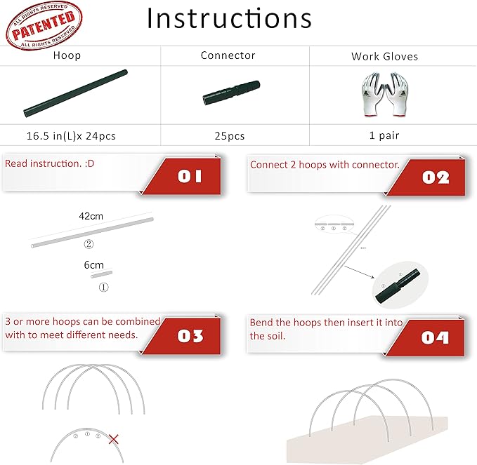 Gardzen Garden Hoops, DIY Greenhouse Hoops for Raised Beds, Row Cover, Garden Netting 72PCS