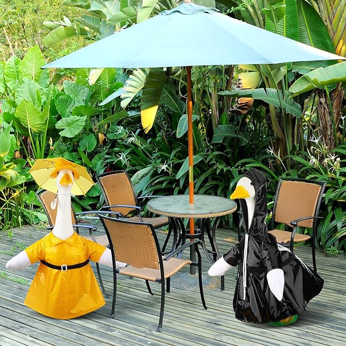 Frienda 2 Set Raincoat Porch Goose Outfit Clothes for 23" High Cement or Plastic Goose, Raincoat and Umbrella Yard Cement Geese Duck Clothes Costume for Fall Halloween Outdoor Garden Patio Decor