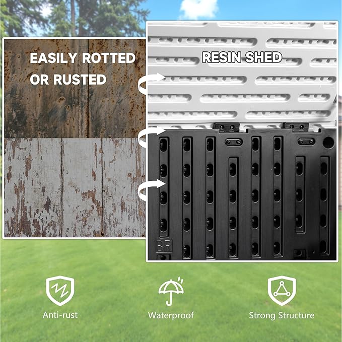 Devoko Resin Outdoor Storage Shed, 34 Cu Ft Outdoor Storage Cabinet Without Shelf, Waterproof, Double Locks, Resin Storage for Trash Can, Garden Tools, Pool Supplies (Black)