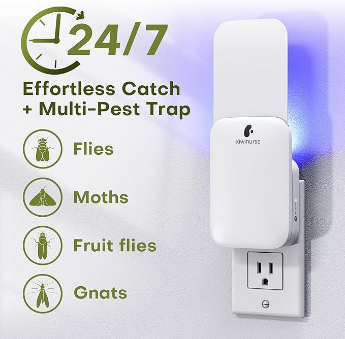 Flying Insect Traps Indoor - Plug-in Fly Catcher and Killers Includes Refills for House Flies, Fruit Flies, Gnats,Cover up to 800 ft², Off-White, 2 Traps + 8 Refills