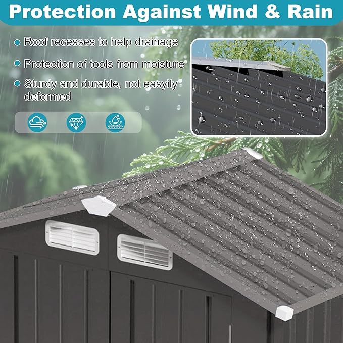 6x3.5 FT Outdoor Metal Storage Shed, Tool Shed with Peaked Roof and Lockable Door, Compact Garden Shed with Clear Window for Backyard Garden Patio Lawn, Gray