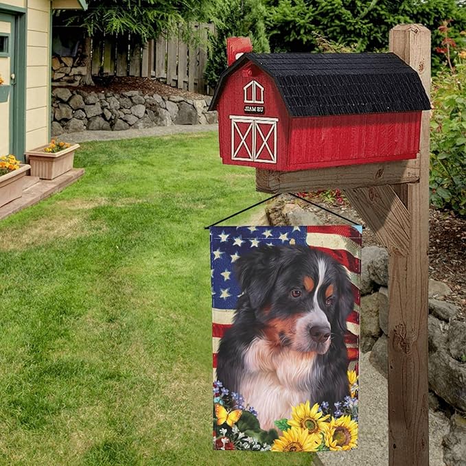 Bernese American Flag Patriotic Dog Garden Flag Welcome Party Outdoor Outside Decorations Picks Home House Garden Yard Decor 12x18 Inch