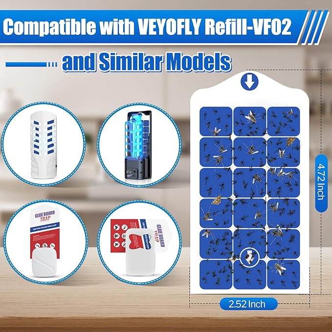 Qualirey 30 Pack Flying Insect Trap Refill Compatible with VEYOFLY Fly Trap LAMP Refill-VF02, Glue Board Bug Catcher, Replacement Sticky Glue Cards for Indoor Mosquito Gnat Fly & Other Bugs (Enhance)