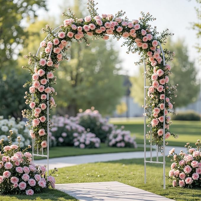 SHANTRA Garden Arch Trellis, 126’’ L x 94.5’’ H Adjustable Garden Arbor Trellis for Climbing Plants Outdoor, Large Wedding Arch for Ceremony, Party, and Lawn Decoration, White