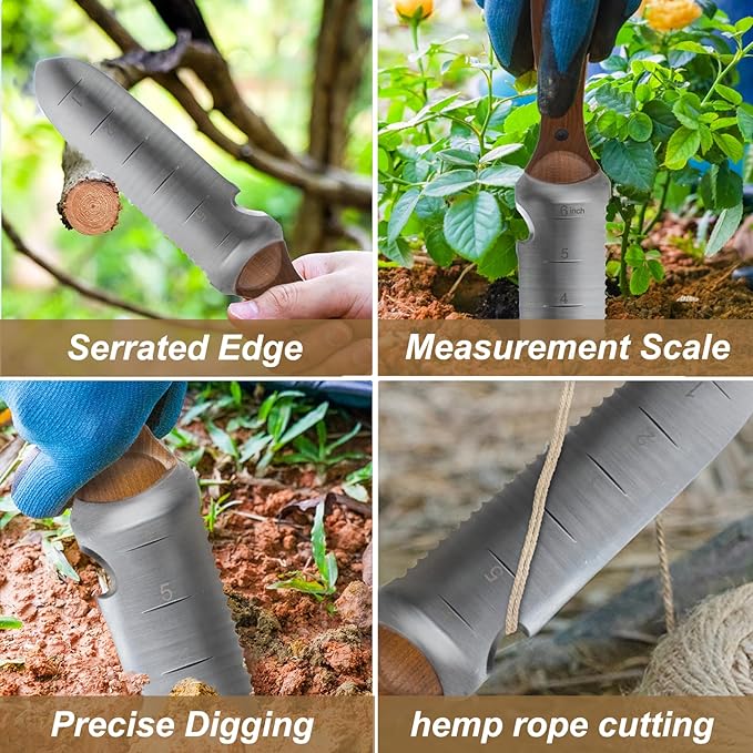 for Hori Hori Garden Knife,Garden Tools with Sheath for Weeding, Planting and Digging, 7" Stainless Steel Blade with Cutting Edge, Walnut Handle with Hanging Hole