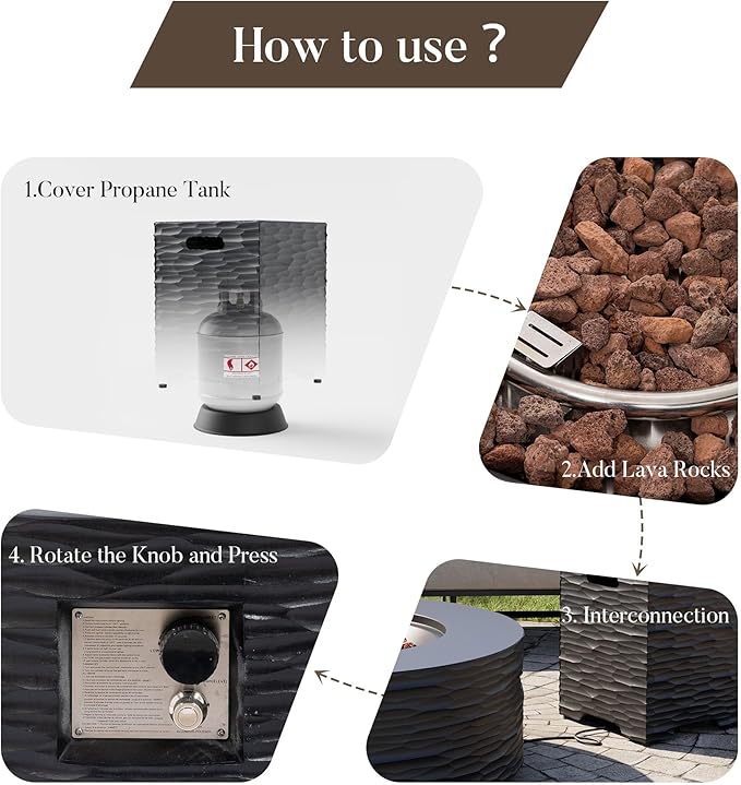 Cosiest Propane Fire Pit with Tank Cover for Outside, 35 in Round Gas Fire Pits for Outdoor Patio, CSA Certified, 50000 BTU Concrete Rectangle Base with Rain Cover, Free Lava Rocks