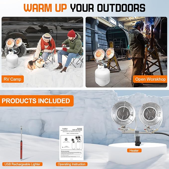 Double Tank Top Outdoor Propane Heater With a Windproof Lighter, 36000BTU Outdoor Propane Heater With Shut-off Valve and Tip-over Switch for Garage,Patio, Camping,RV(CSA)