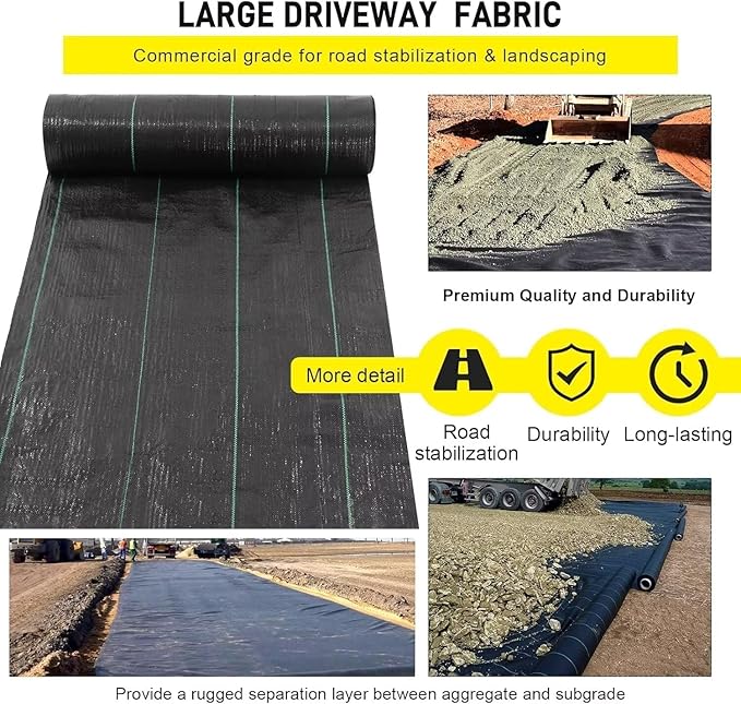 Driveway Fabric, 4x300 ft Road Fabric Commercial Barrier Fabric, Landscape Fabric Heavy Duty 4OZ French Drain Fabric for Erosion Control,Landscape Fabric,Construction Projects