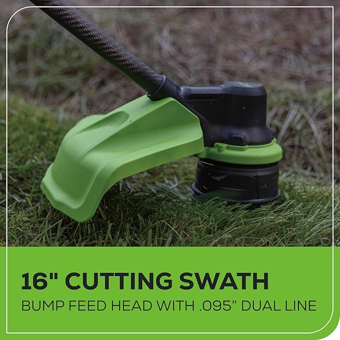 Greenworks 80V 16" Carbon Fiber Brushless Cordless String Trimmer - 2-Mile Fence Line & Driveway Edging Pro, 2.0Ah Battery/Charger Included, 23% Lighter vs Gas Trimmers