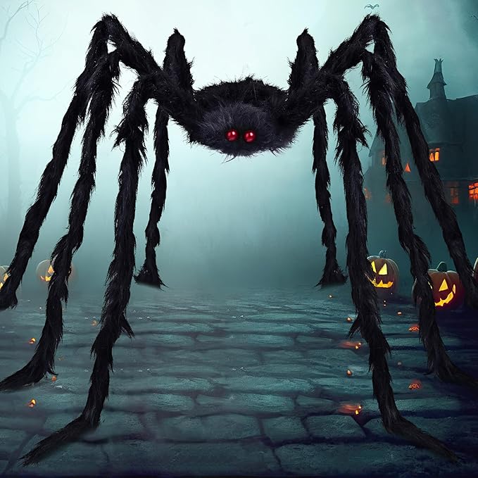 JOYIN 9 Ft Halloween Spider Outdoor Decorations, Giant Spider Scary Large Props, Halloween Lawn Porch Yard Garden Tree Decorations, Creepy Haunted House Party Supplies, and Indoor Outside Decor