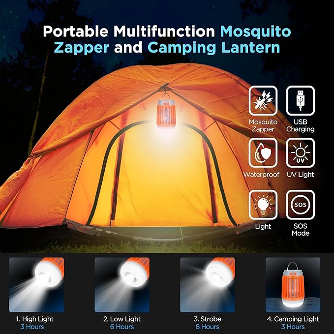 Fuzebug Buzz Blast Pro Mosquito Killer Solar Bug Zapper Outdoor Waterproof and Indoor Buzz Blast Pro Bug Zapper Buzzbug Light Flashlight Camping Buzzblast Mosquito Killer LED Light (Orange)