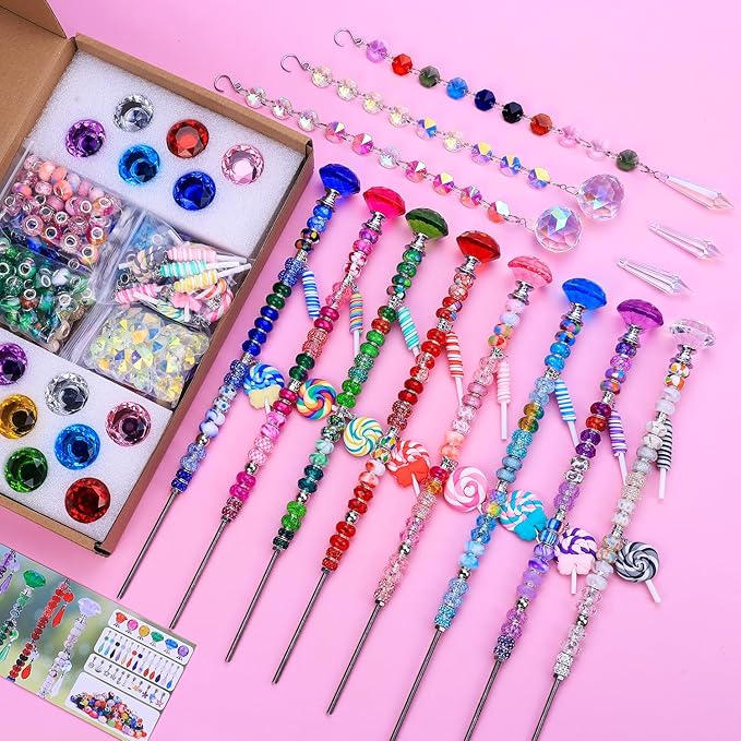 VICTLOV Crystal Suncatcher Making Kit, 400 Pieces with Beads, Snowflakes, Butterflies, Glass Balls for Garden Decoration, DIY Outdoor Hanging Ornaments (400Pcs Diamond+Pendant+Lollipop)