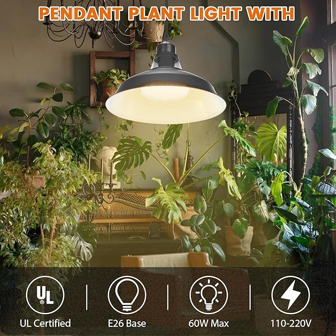 MYSWEETY Hanging Grow Light, Full Spectrum Hanging Plant Lights for Indoor, Vintage Decorative Grow Lights with 16.4FT Power Cord, Plug in Pendant Light with Adjustable Pulley for Plants, Flowers (1)