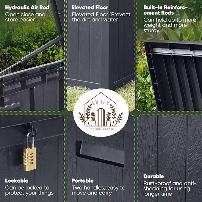 120 Gallon Outdoor Storage Box Large, Lockable Outside Containers Waterproof Patio Cushions Storage Deck Boxes, Plastic Garden Hose Boxes Resin Pool Storage Bins, Grey