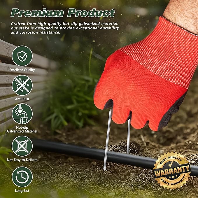 FEED GARDEN 6 Inch 200 Pcs Galvanized Landscape Staples 200 Pcs Gaskets Pick Hook Garden Stakes 11 Gauge Anti-Rust Landscaping Fabric SOD Pins U Shaped Yard Turf Stakes for Weed Barrier Fabric