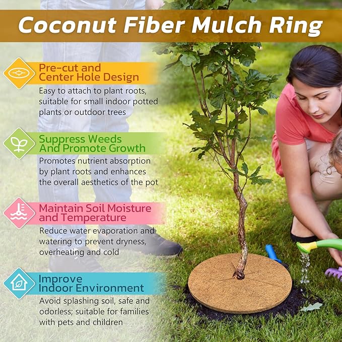 Legigo 10pcs Coconut Fiber Mulch Ring Tree Plant Protector Mat, 11.8 Inch Natural Coco Coir Tree Protection Ring Plant Pot Soil Cover, Tree Rings Disc Plant Cover for Indoor Outdoor Plants,Landscaping