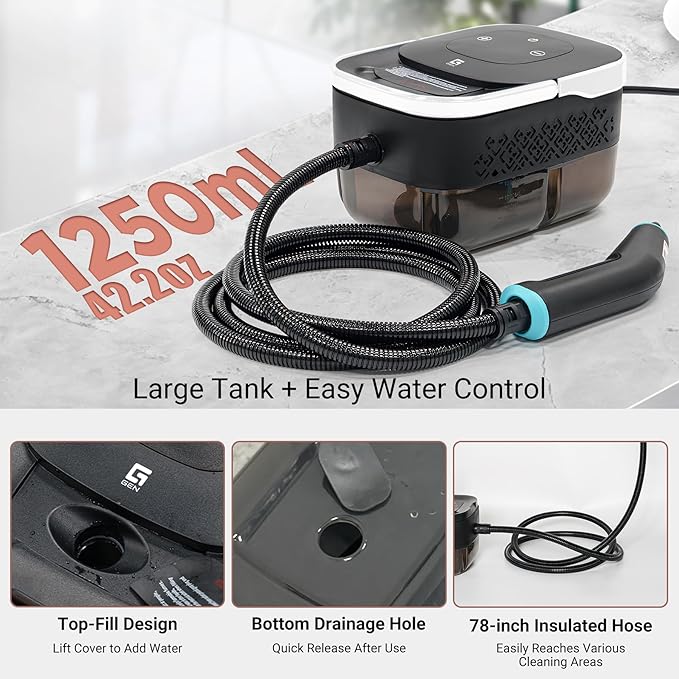 2500W Handheld Steam Cleaner,10 Accessories with 8 Adjustable Pressures for Tile/Grease/Carpet, 45oz Large Tank Chemical Free Cleaning, Portable Multi-Surface Steamer for Home Cars Kitchens (White)