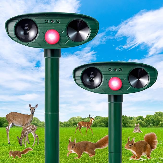 Solar Animal Repeller Cat Repellent 2 Pack Animal Deterrent Devices, Solar Powered Waterproof Outdoor Repels Cat, Dog, Fox, Derrent, Rat