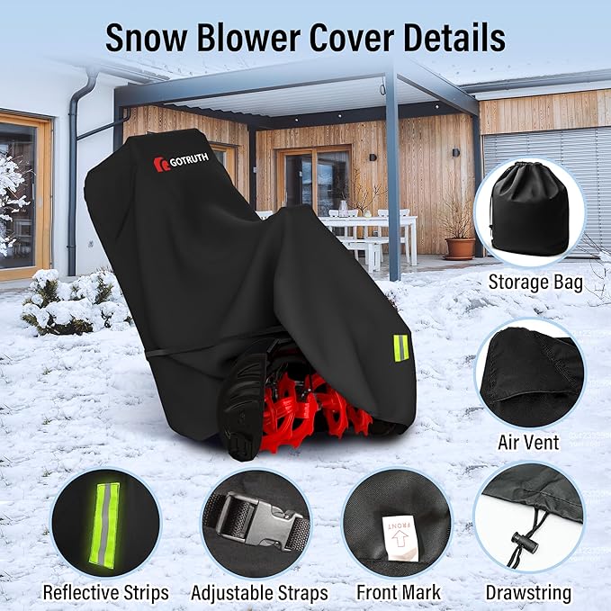 Snow Blower Cover, Heavy 900D Oxford Fabric Waterproof Outdoor Snowblower Covers, Universal Size Fits Single and Two Stage Snow Blowers, Water, Wind, UV, W/Adjustable Buckle and Vents - Black