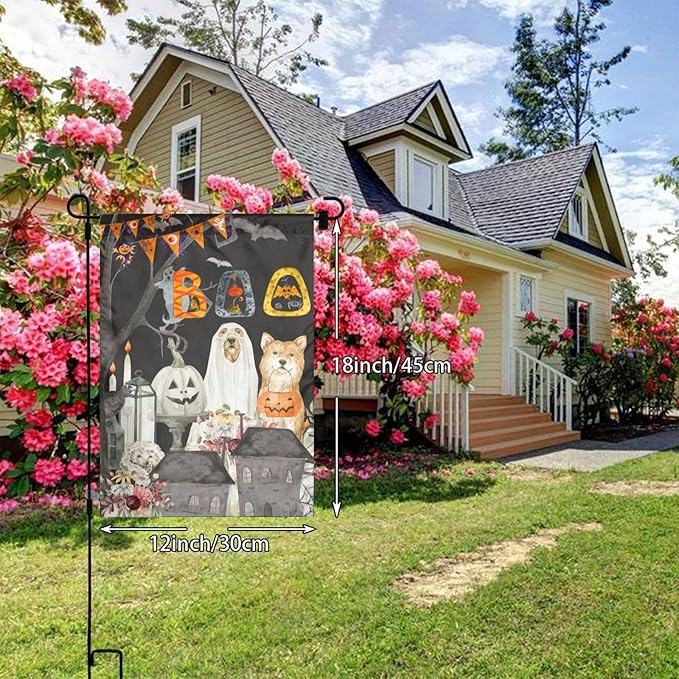 Halloween Pumpkin Cat Boo Garden Flag Welcome Party Outdoor Outside Decorations Picks Home House Garden Yard Decor 12x18 Inch
