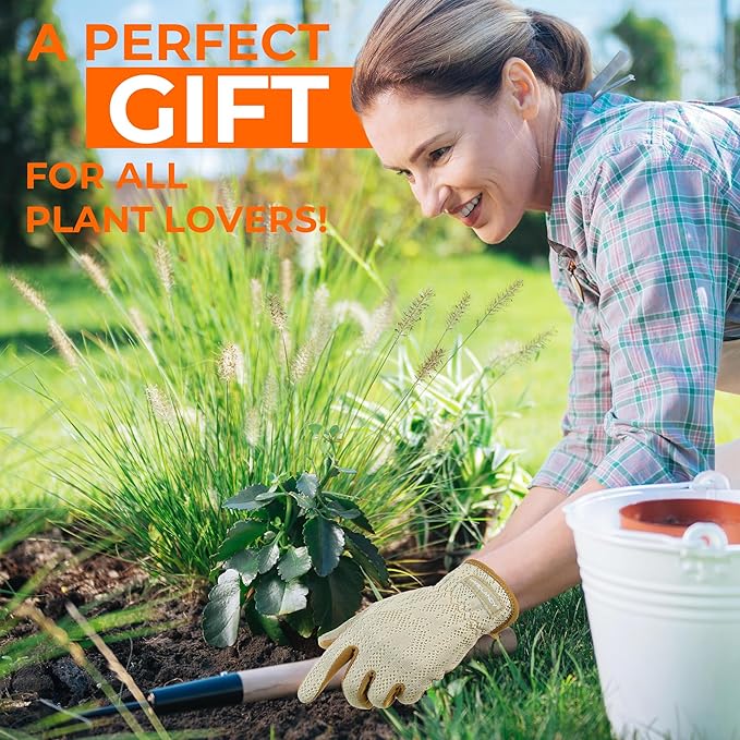 HANDLANDY Gardening Gloves for Women, Breathable Ladies Leather Garden Yard Gloves Best Gift for Gardeners