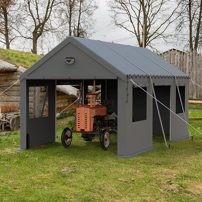 10x20 Carport Canopy, Heavy Duty Car Ports with Sidewalls, Portable Garage Carports with Roll Up Zipper End & Side Doors, Grey