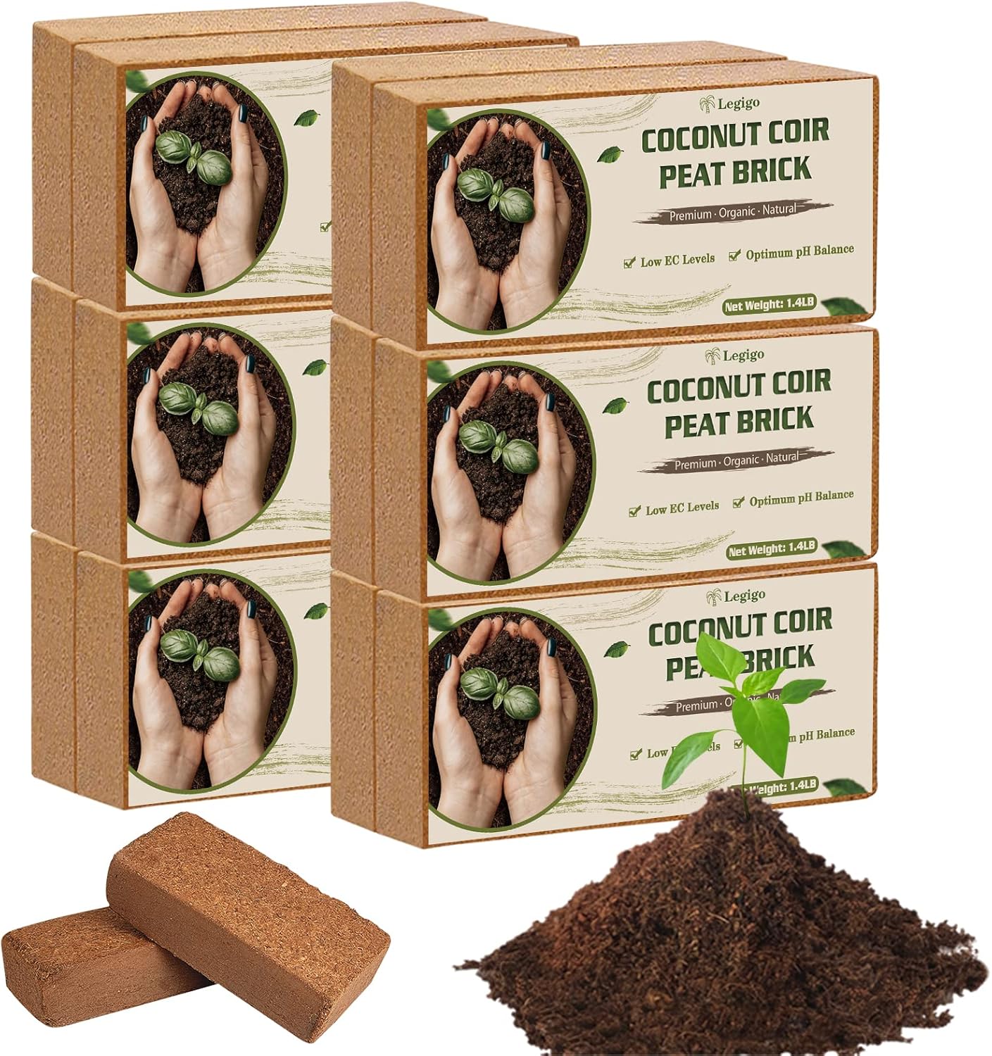 Legigo 12 Pack Premium Coco Coir Brick for Plants- 100% Organic Compressed Coconut Coir Bricks Starting Mix, Coco Coir Fiber Coconut Husk for Planting, Gardening, Potting Soil Substrate, Herbs