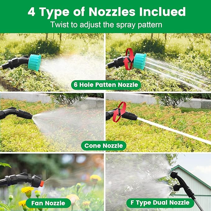 Battery Powered Sprayer 2 Gallon, 2025 Upgrade Electric Sprayer with 3 Adjustable Speed, Battery Indicator, 4 Mist Nozzles, Rechargeable Retractable Wand with Adjustable Shoulder Strap for Lawn Garden