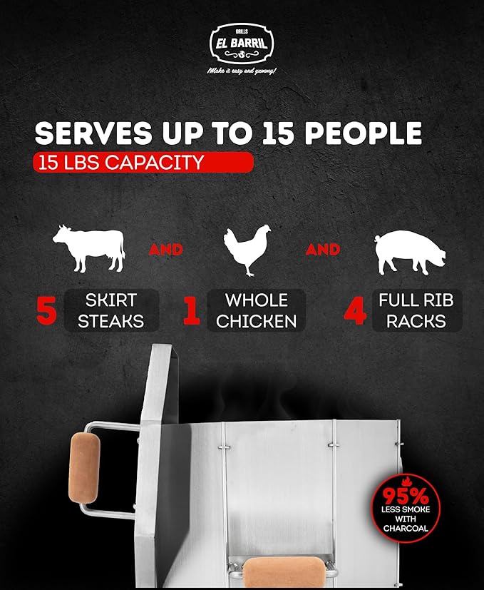 EL BARRIL 15lbs Stainless Steel Foldable Charcoal Smoker & Grill Barrel – Portable Outdoor Smokers with Grilling Accessories