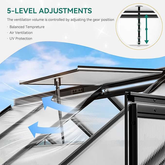 YITAHOME Polycarbonate 6x8FT Greenhouse Heavy Duty Green Houses Outdoor Greenhouses Aluminum Sliding Doors Vent Window Premium Large Sun House for Garden Backyard, Black